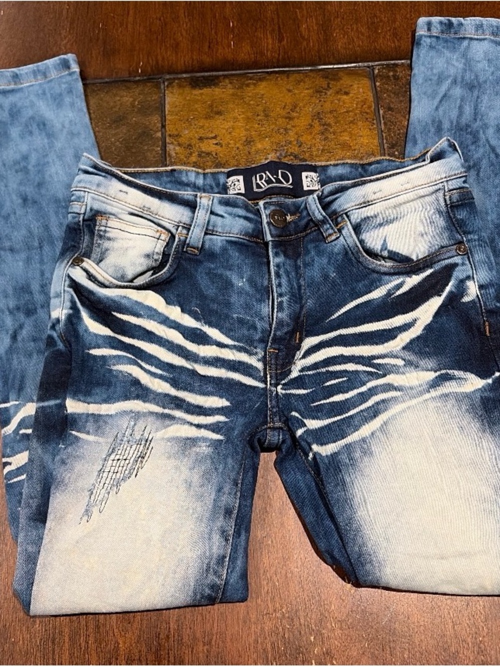 RND Boys Distressed Indigo Skinny Jeans with White Fade Detail Size 10